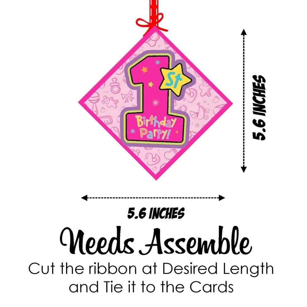 Balloonistics Girl 1st Birthday Theme Hanging Decorations Double-Sided Cardstock Ceiling Hangings with Ribbons Premium Party Decor (Hangings - Pack of 12) thumbnail 7