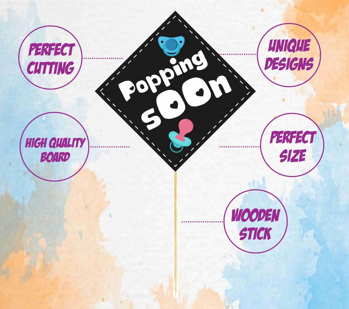 Balloonistics Baby Shower Photo Booth Props - Pre-Assembled Cardstock Props on Sticks - Boho & Floral Themes - Fun "Mom-to-Be," and Baby Icon Photo Accessories for Boys & Girls ( Pack of 10) thumbnail 5