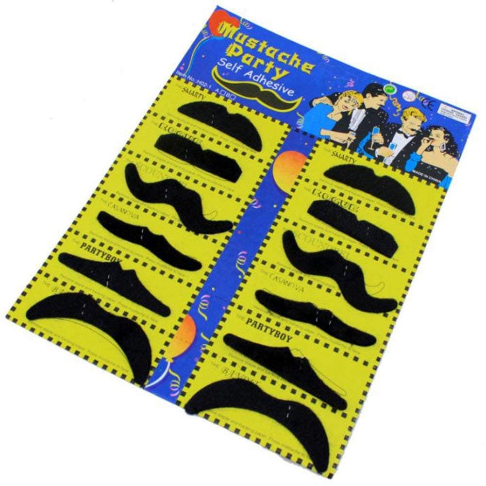 Balloonistics 12-Piece Self-Adhesive Fake Moustache Set – Assorted Handlebar, Mexican & Smarty Styles for Photo Booth, Fancy Dress, Masquerade & Party Fun (Pack of 12) thumbnail 4