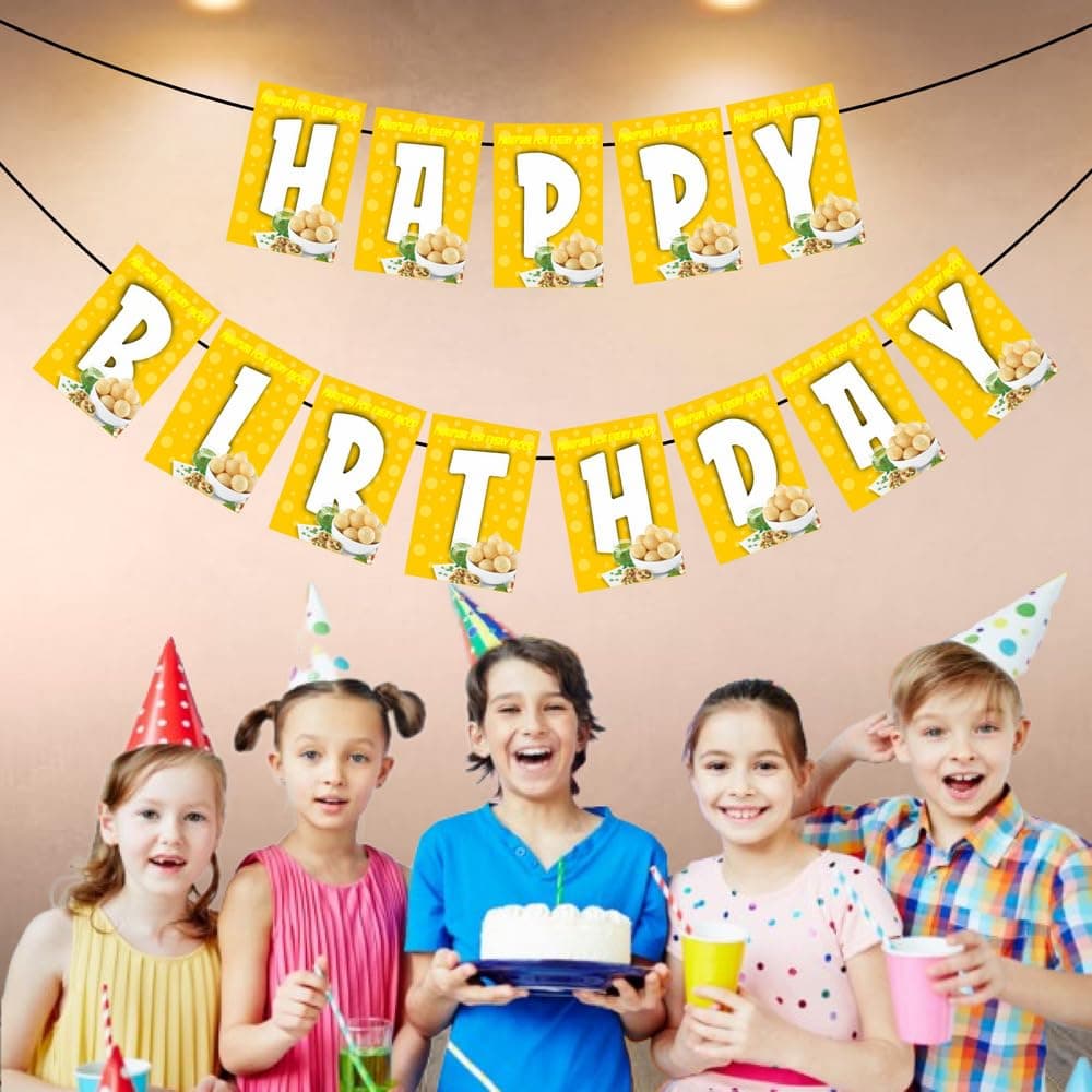 Balloonistics Golgappa Theme Happy Birthday Banner - Pani Puri & Chaat Lover Cardstock Bunting for Desi Foodies - Street Food Theme Birthday Decorations, Indian Snack Party Supplies, Backdrop Decor thumbnail 3