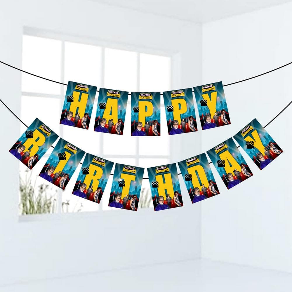 Balloonistics Bollywood Theme Happy Birthday Banner - Large Multicolor Cardstock Bunting for Filmy Drama & Masala Theme Parties - Indian Cinema Birthday Decoration Backdrop (Happy Birthday Banner)