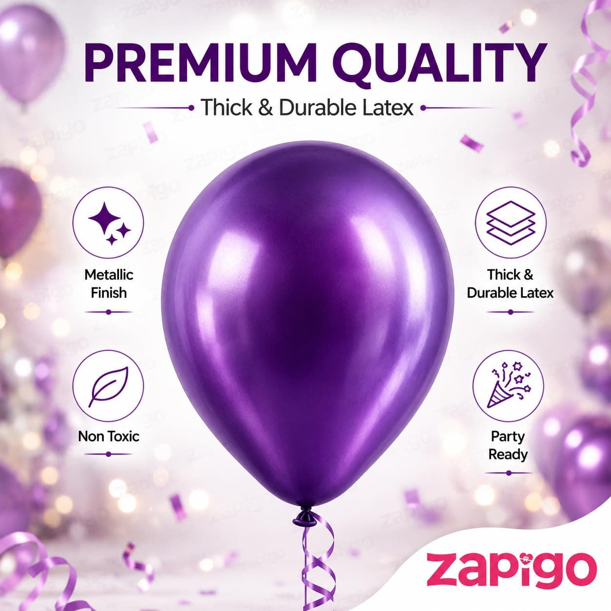 Balloonistics 25-Pack Metallic Pearl Finish Purple Latex Balloons – Shiny Regal Purple Balloons for Birthday, Halloween, Royal Theme & Elegant Party Decoration thumbnail 2