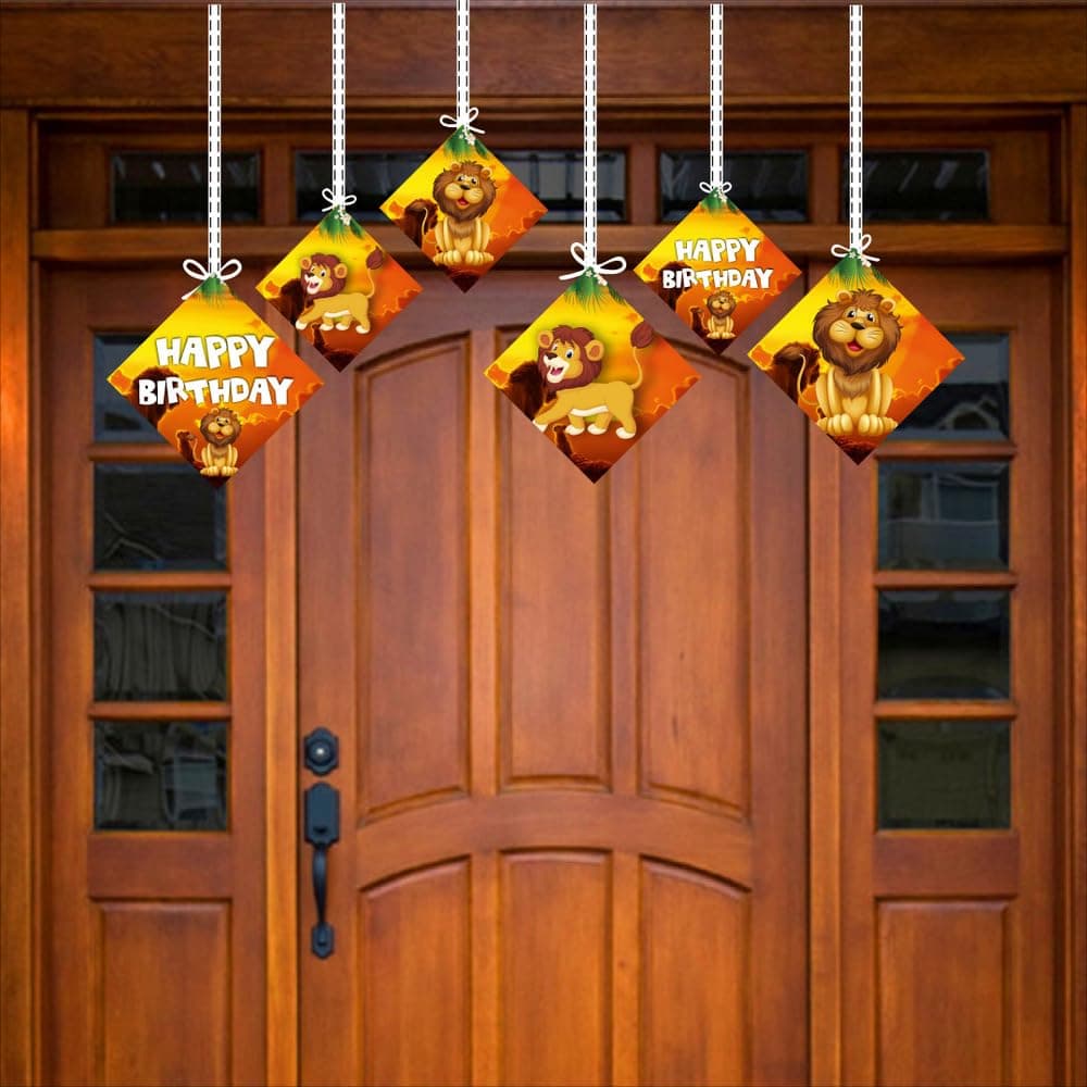 Balloonistics Lion Theme Party Hangings - Pack of 12 Roaring Jungle Safari Ceiling Decorations - Premium Cardstock Lion Cutouts with Hanging Strings, Wild One & Zoo Birthday Decor for Boys & Girls (Hangings - Pack of 12) thumbnail 3