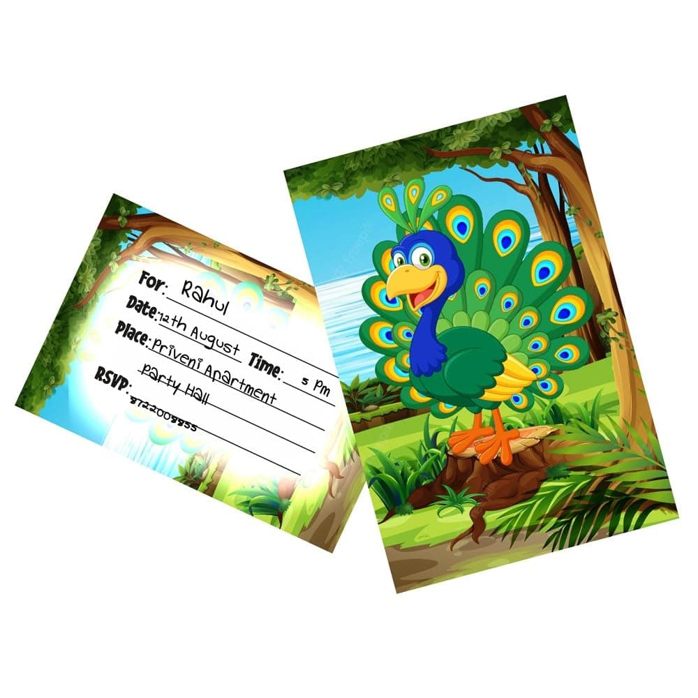 Peacock Theme Invitation Cards (Pack of 10) - Majestic Teal & Gold Fill-In Invitations with Envelopes - Royal Indian Bird & Plumage Stationery, Elegant Party Invites for Birthdays (Invite Cards - Pack of 10) thumbnail 1