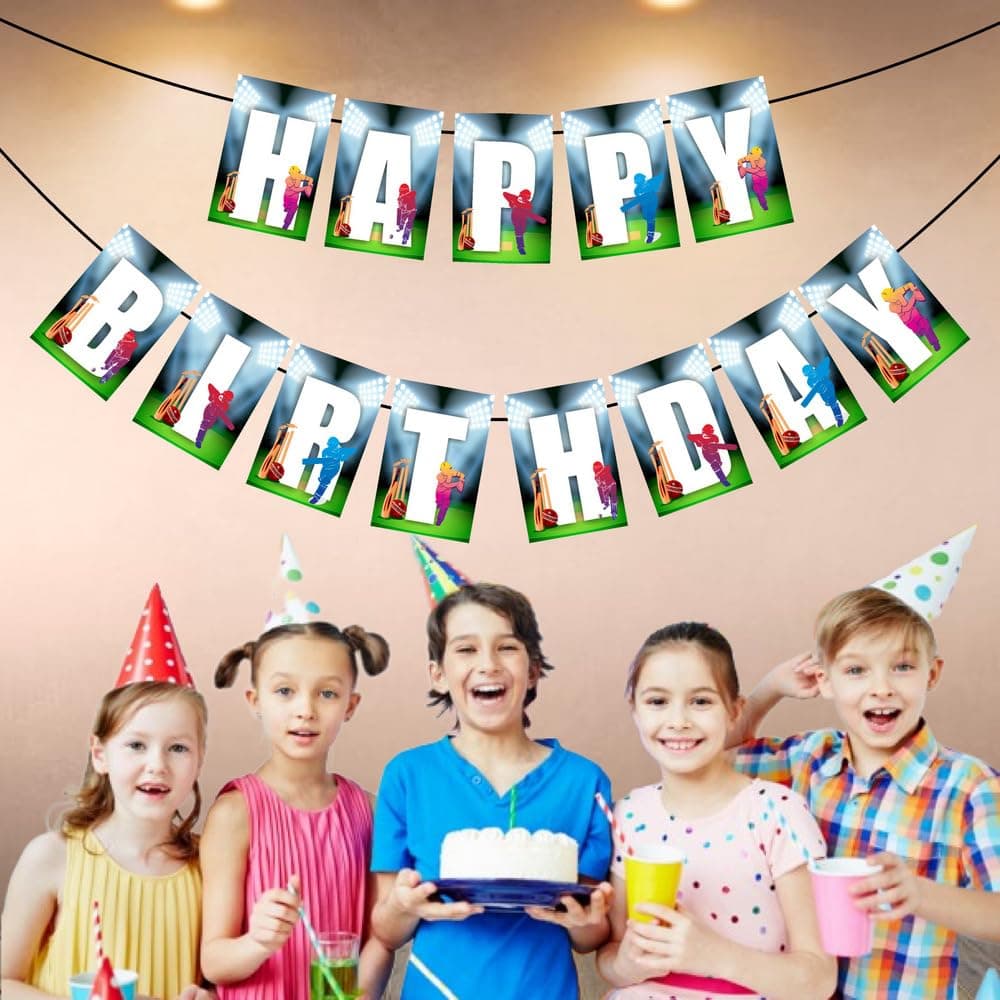Balloonistics Cricket Theme Happy Birthday Banner Premium Cardstock Decoration Backdrop for Sporty Cricket Theme Party Supplies (Happy Birthday Banner) thumbnail 3