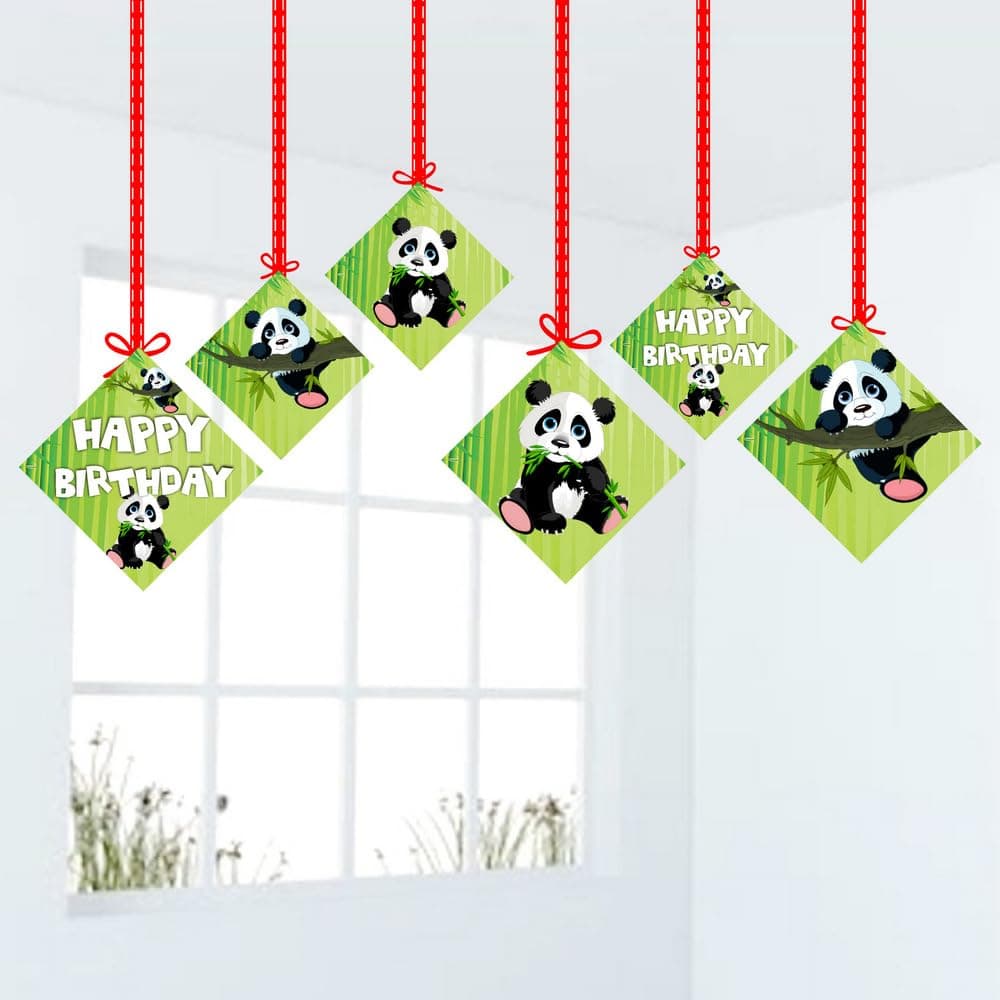 Panda Theme Happy Birthday Hanging Decorations - Pack of 12 - Double-Sided Cardstock Party Hangings - Cute Panda Bear & Bamboo Jungle Ceiling Decor for Boys & Girls (Hangings - Pack of 12) thumbnail 1
