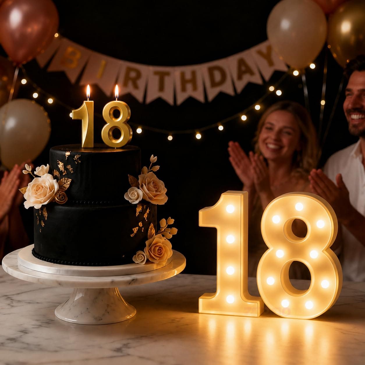 Balloonistics Number 18 LED Marquee Light & Gold Number 18 Birthday Candle Combo - 9-Inch Warm White Marquee Sign + Metallic Gold Cake Candle for 18th Birthday, Anniversary & Milestone Party thumbnail 1