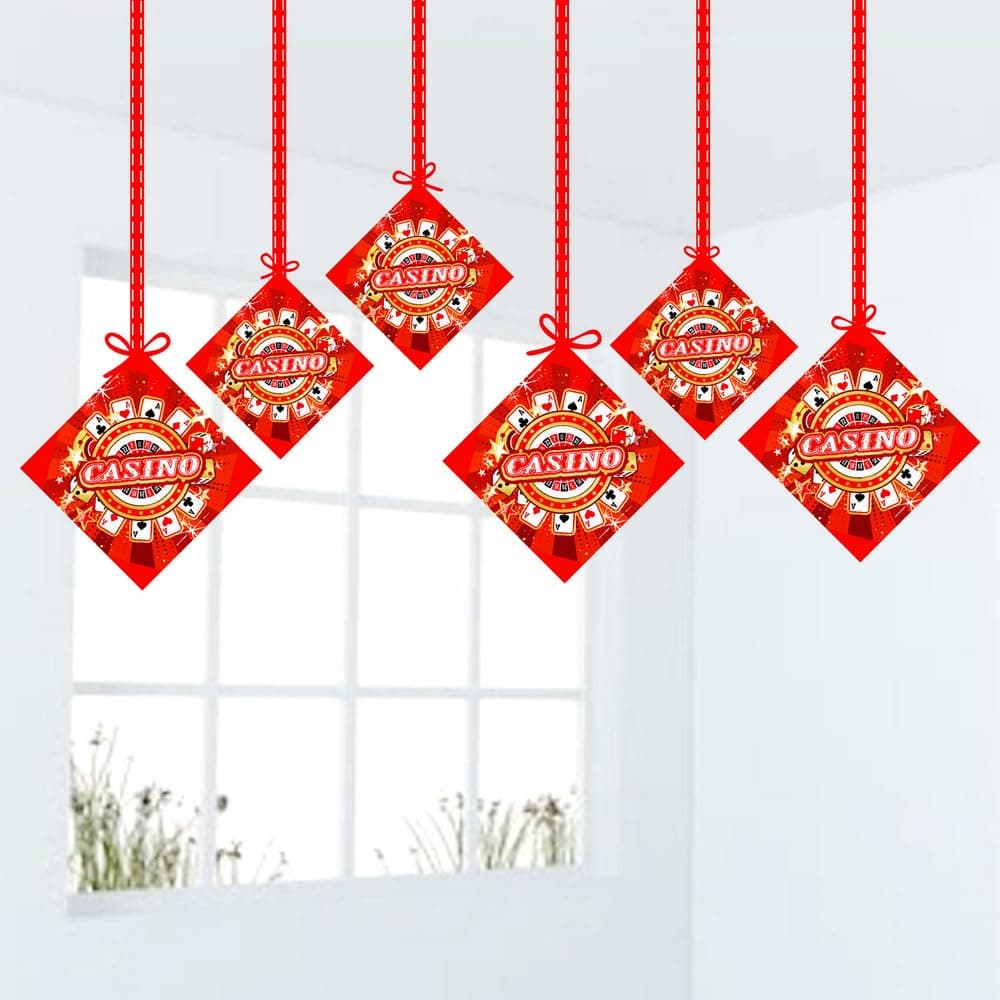 Balloonistics Casino Theme Birthday Hanging Decorations (Pack of 12) - Double-Sided Cardstock Swirls & Cutouts for Las Vegas Style Parties - Poker Night & Casino Royale Ceiling Decor with Ribbons (Hangings - Pack of 12) thumbnail 1
