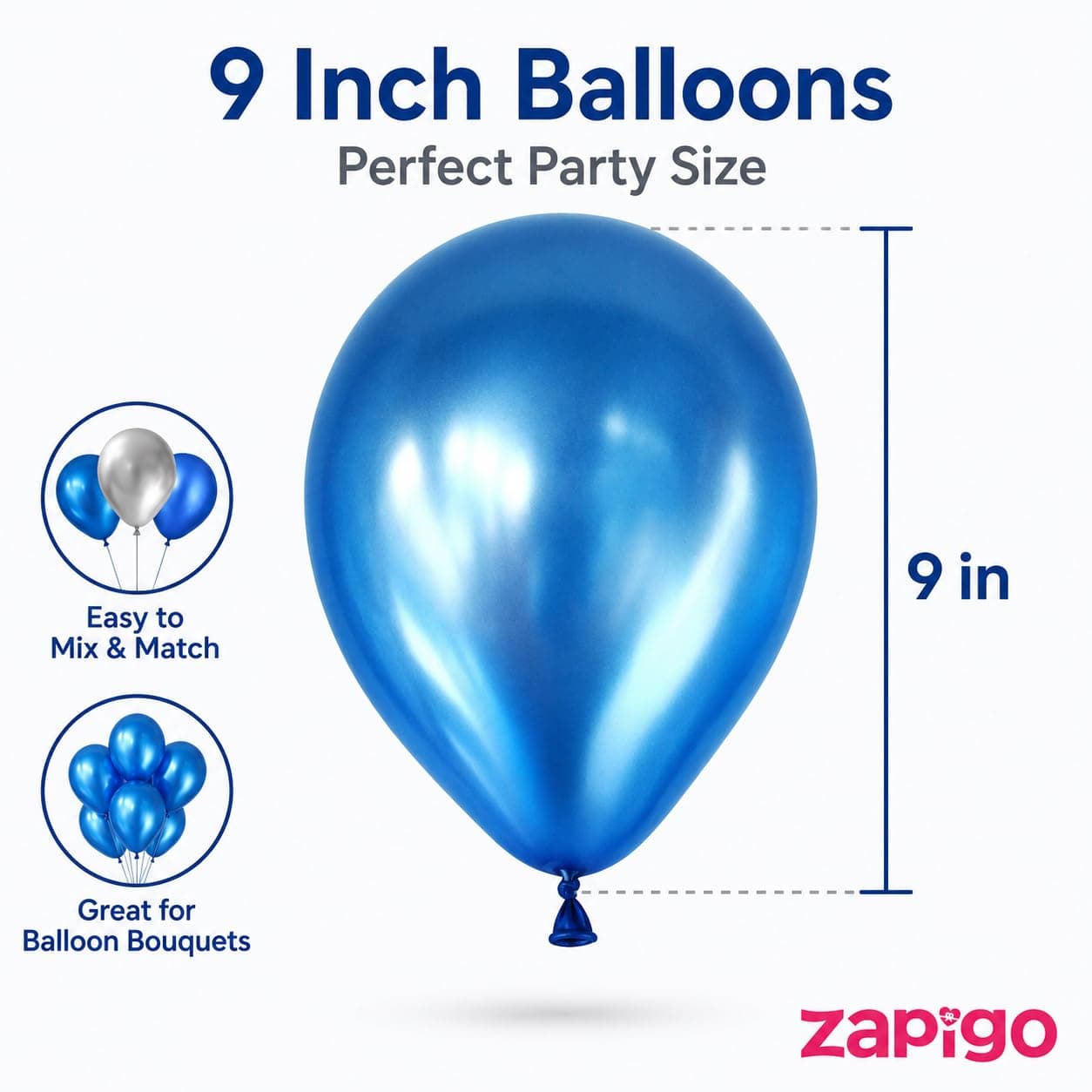 Balloonistics 50-Pack Blue HD Metallic Latex Balloons – Shiny Chrome-Like Blue Balloons for Birthday, Boys’ Party & Celebration Decorations (Blue, Pack of 50) thumbnail 3