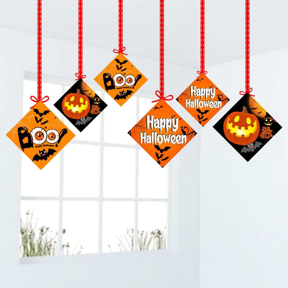 Balloonistics Halloween Theme Hanging Decorations - Pack of 12 Double-Sided Cardstock Cutouts - Spooky Pumpkin, Ghost & Bat Party Decor, Haunted House Ceiling Hangings (Hangings - Pack of 12) thumbnail 1