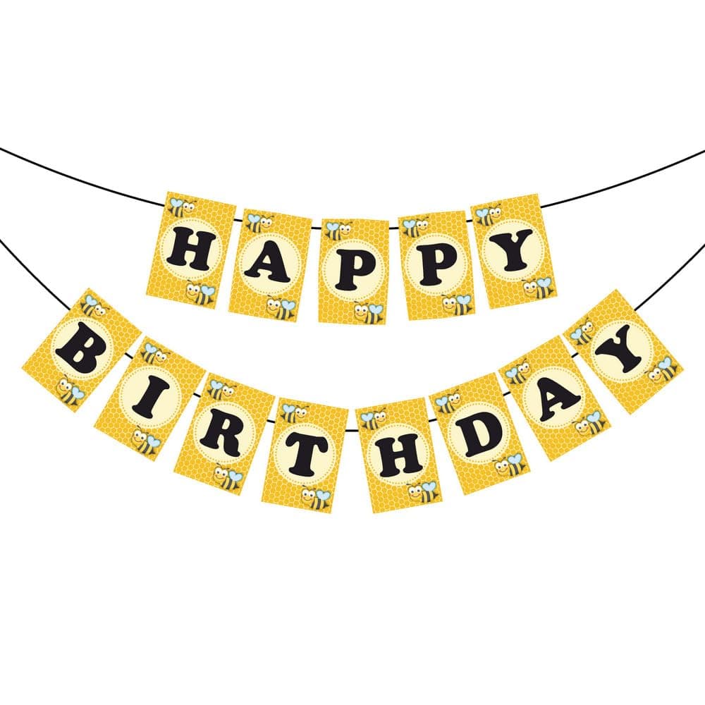 Balloonistics Honey Bee "Happy Birthday" Banner Premium Cardstock Honey Bee Theme Party Decorations Double-Sided Kids Birthday Backdrop Sign for Kids (Happy Birthday Banner) thumbnail 2
