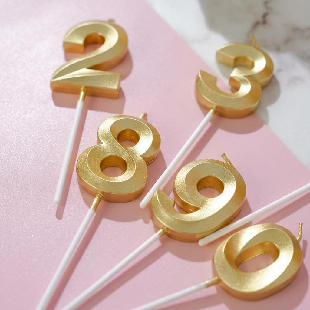 Balloonistics Gold Metallic Number Candles Full Set 0-9 - 10-Piece 3D Golden Cake Toppers for Birthdays, Anniversaries, Milestone Celebrations, Party Decorations, Photo Booth Props thumbnail 4