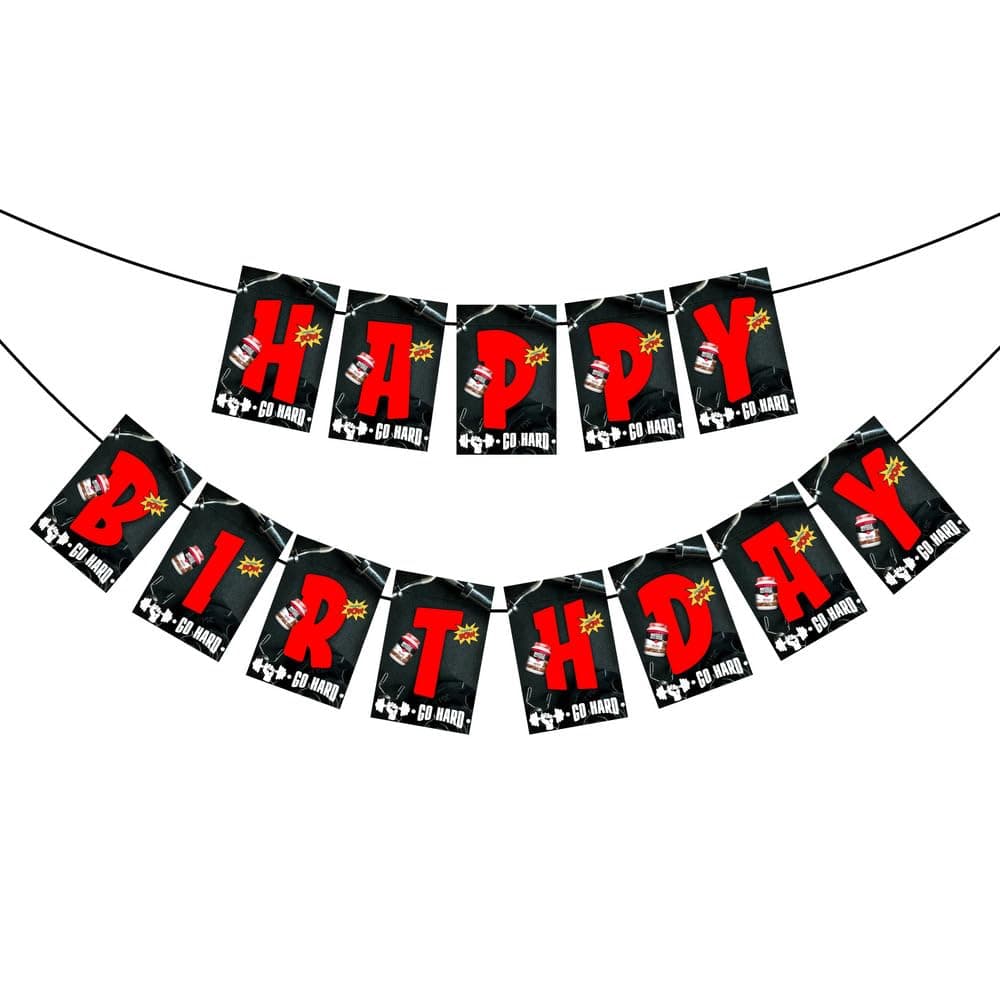 Balloonistics Gym Theme Happy Birthday Banner - Fitness & Bodybuilding Cardstock Bunting for Gym Rats - Weightlifting, Crossfit & Workout Party Decorations thumbnail 2