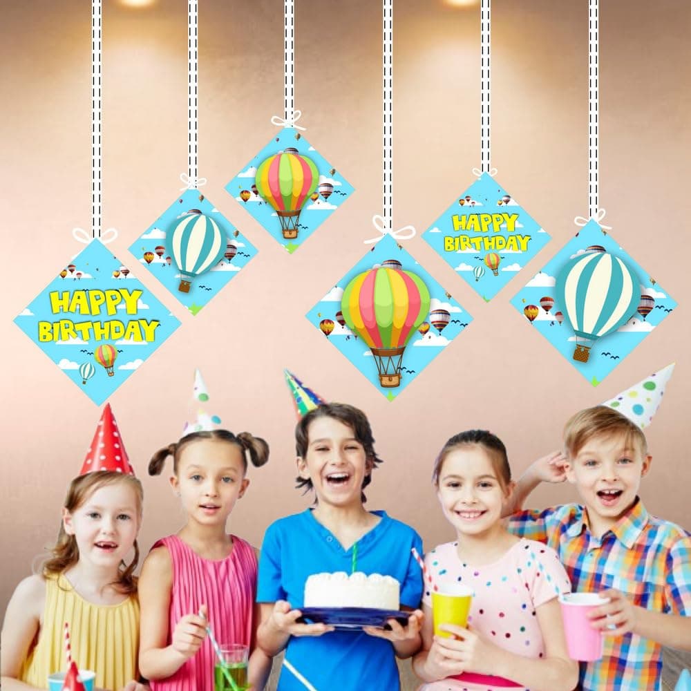 Balloonistics Hot Air Balloon Theme Party Hangings - Pack of 12 Up & Away Ceiling Decorations - Premium Cardstock Double-Sided Pastel Sky & Cloud Cutouts, Whimsical Birthday. (Hangings - Pack of 12) thumbnail 4