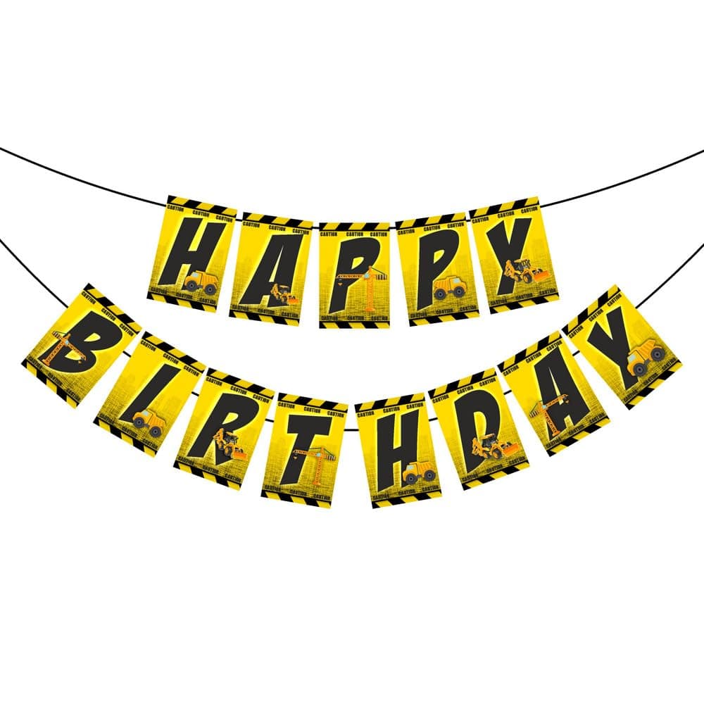 Balloonistics Construction Happy Birthday Banner Large Cardstock Construction Theme Party Decorations Excavator & Dump Truck Birthday Backdrop (Happy Birthday Banner) thumbnail 2