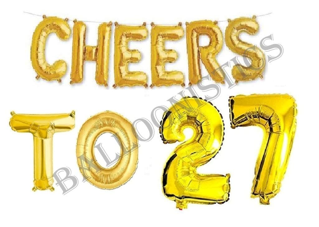Balloonistics Cheers to Twenty Seven Foil Balloon Combo – “Cheers to 27” & Number 27 Foil Balloon Set for 27th Birthday & Anniversary Party Decorations thumbnail 1