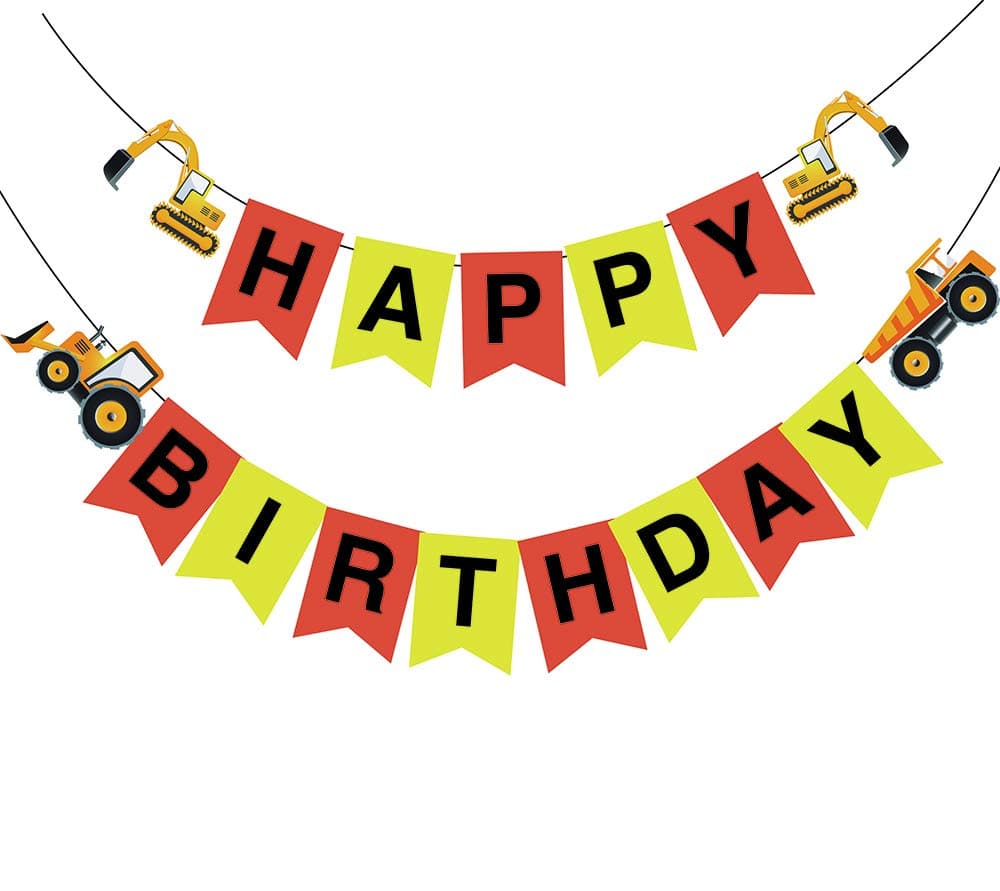 Balloonistics Construction Vehicle Happy Birthday Banner – 17-Piece Hard Paper Set with Excavator, Bulldozer & Truck for Boys Birthday Party Decoration thumbnail 1