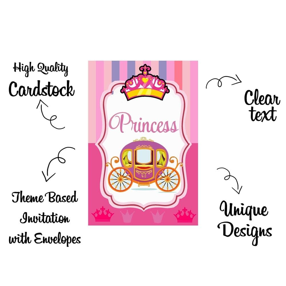 Balloonistics Princess Theme Invitation Cards Premium Double-Sided Cardstock Birthday Invites for Girls Elegant Party Supplies (Invite Cards - Pack of 10) thumbnail 5