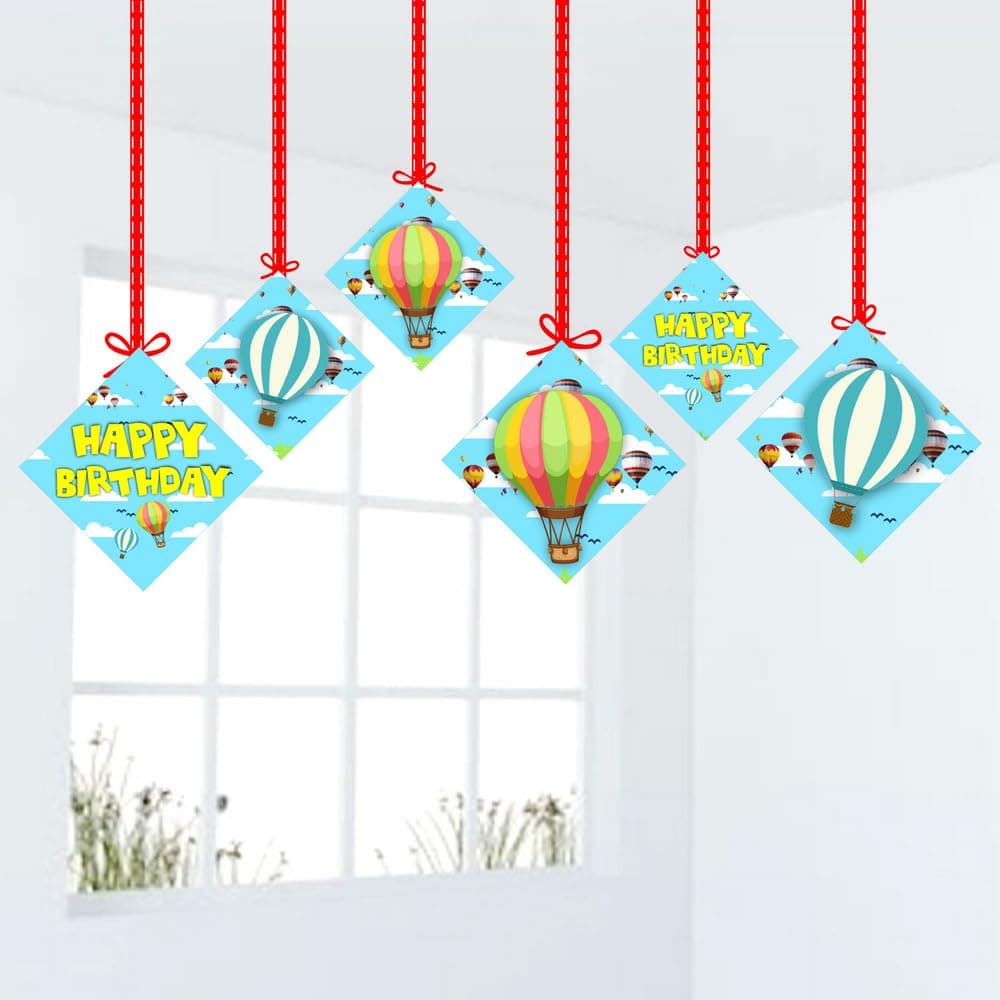 Balloonistics Hot Air Balloon Theme Party Hangings - Pack of 12 Up & Away Ceiling Decorations - Premium Cardstock Double-Sided Pastel Sky & Cloud Cutouts, Whimsical Birthday. (Hangings - Pack of 12) thumbnail 1