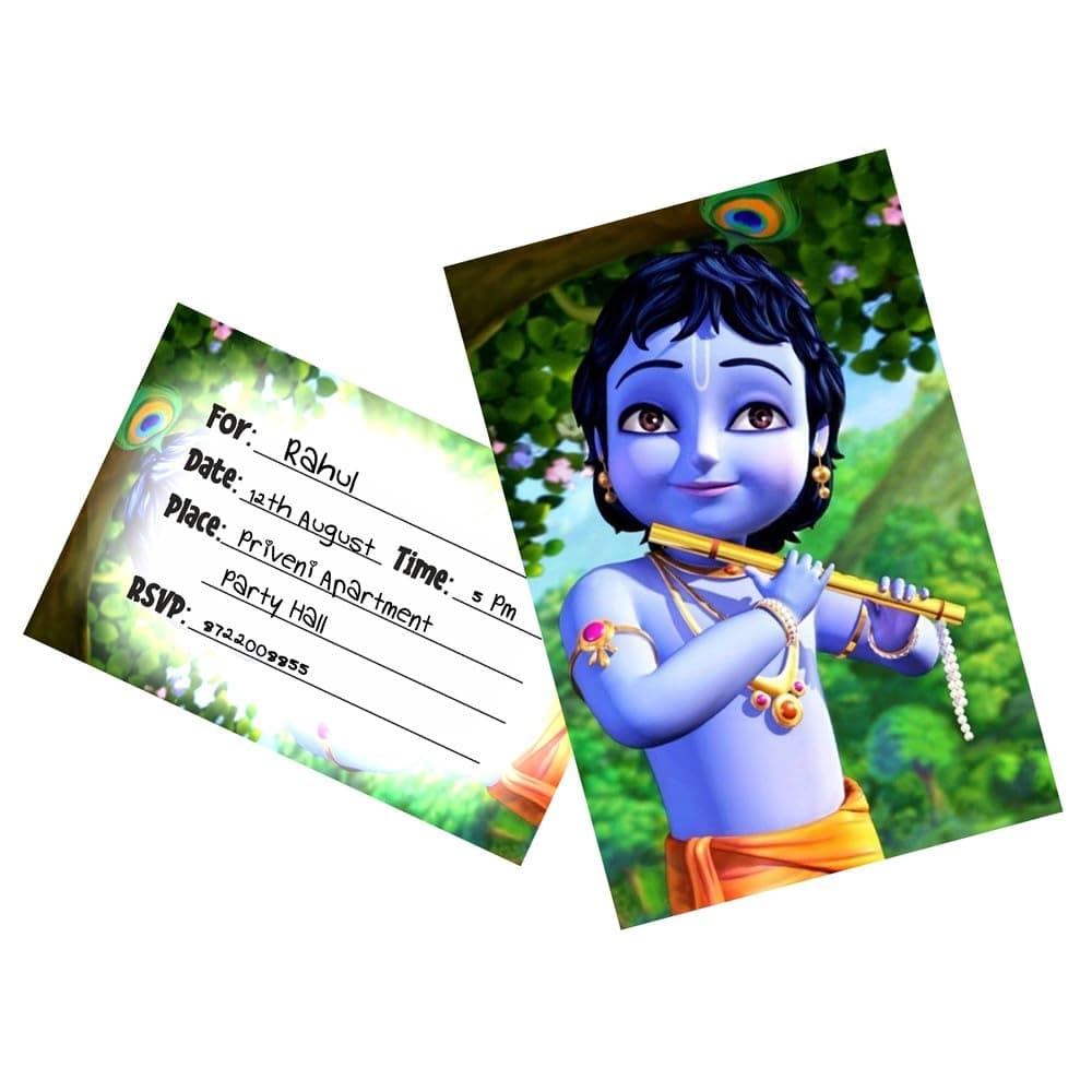 Balloonistics Krishna Theme Birthday Invitation Cards Premium Cardstock Double-Sided Printed Invite for Kids Party Multicolor Invitations (Invite Cards - Pack of 10) thumbnail 1