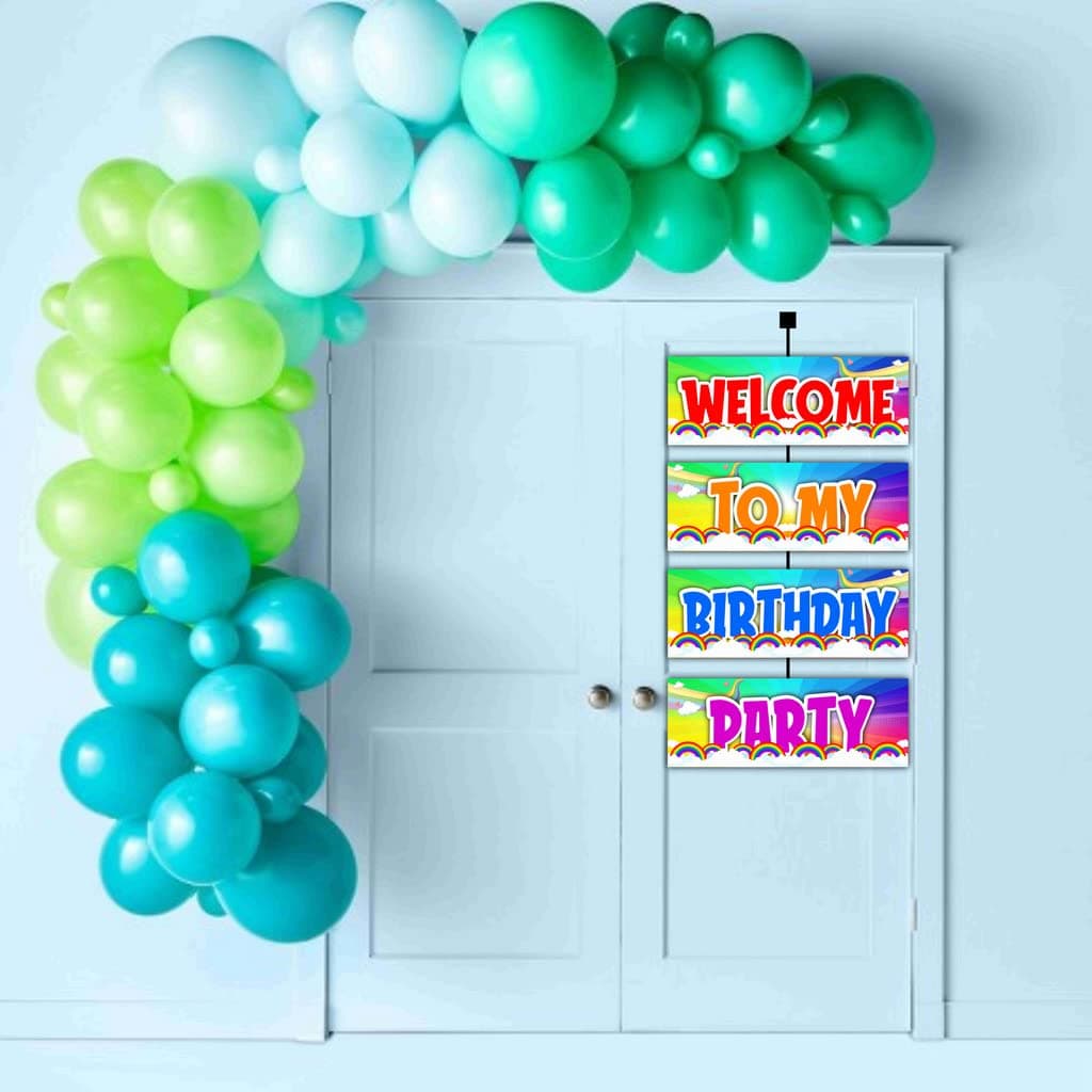 Balloonistics Rainbow Theme Happy Birthday Welcome Board - Vibrant Cardstock Door Sign for Indoor & Outdoor Party Decor - 2.3 Feet Large Birthday Backdrop, Includes Hanging Ribbons (Welcome Outdoor Board) thumbnail 3