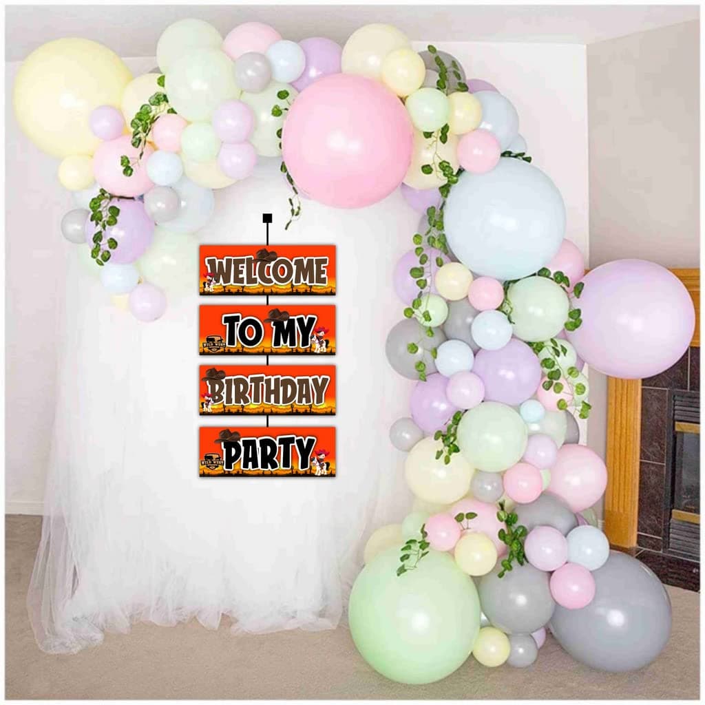 Balloonistics Cowboy Happy Birthday Welcome Board - 2.3ft Large Western Theme Entryway Sign - Premium Cardstock "Howdy Partners" Wild West Banner with Ribbons for Indoor & Outdoor Covered Use, Rustic Rodeo Party Supplies (Welcome Outdoor Board) thumbnail 4