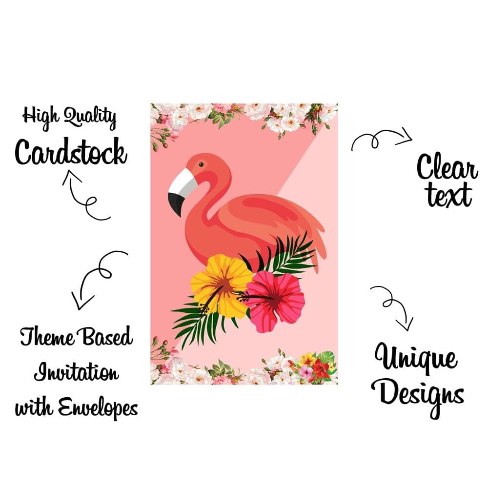 Balloonistics Flamingo Theme Birthday Invitation Cards - Pack of 10 Tropical Luau Party Invites - Premium Cardstock "Let's Flamingle" Fill-in Invitations, Vibrant Summer Pink & Floral Birthday Supplies (Invite Cards - Pack of 10) thumbnail 5