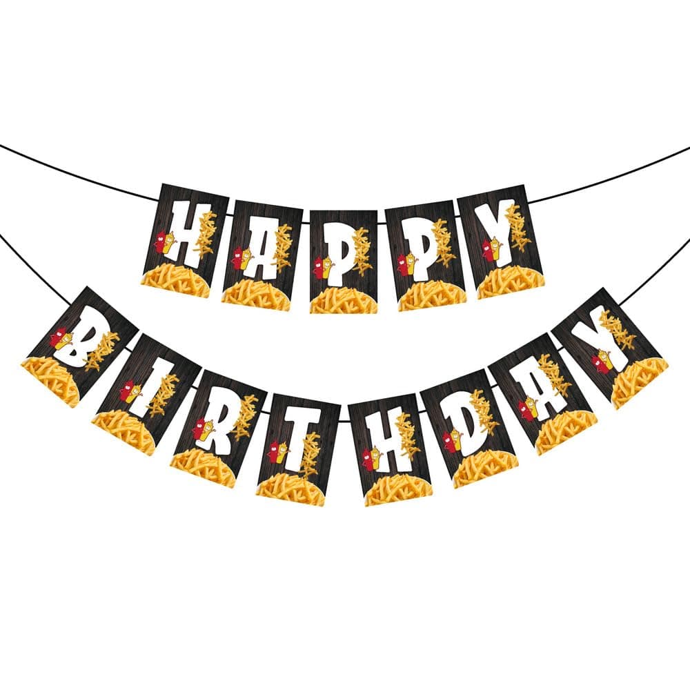 French Fries Theme Happy Birthday Banner - Fast Food & Fry-Day Cardstock Bunting for Kids & Adults - Salty & Sweet Junk Food Party Decorations, Burger & Fries Backdrop thumbnail 2
