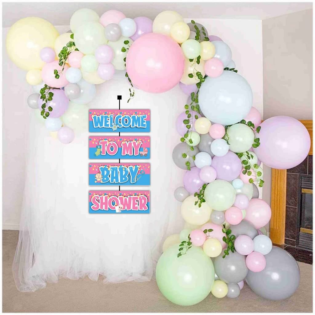 Balloonistics Baby Shower Welcome Board - Large 2.3 Feet Cardstock Entrance Sign for Indoor & Outdoor Use - for Boys & Girls, Soft Pastel Theme Party Decorations - Includes Hanging Ribbons - Elegant Baby Celebration Decor. (Welcome Outdoor Board) thumbnail 4
