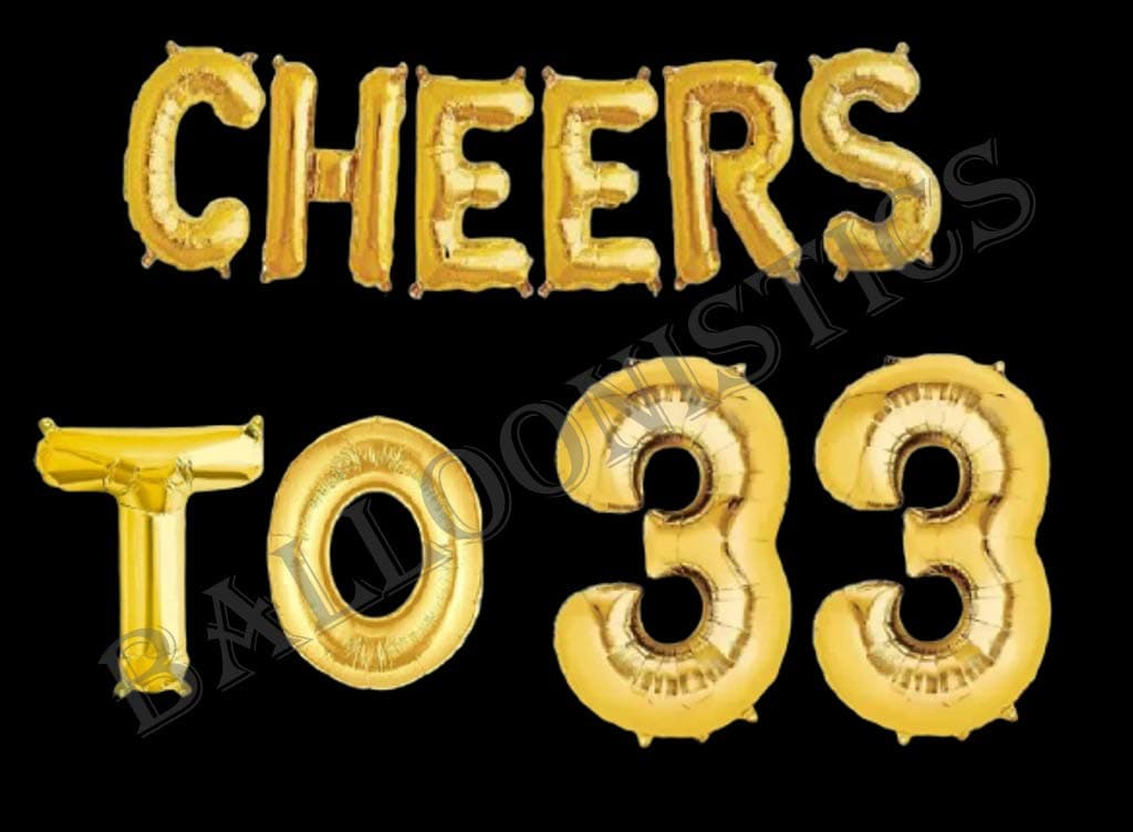 Balloonistics Cheers to Thirty Three Foil Balloon Combo – “Cheers to 33” & Number 33 Foil Balloon Set for 33rd Birthday & Anniversary Party Decorations thumbnail 2