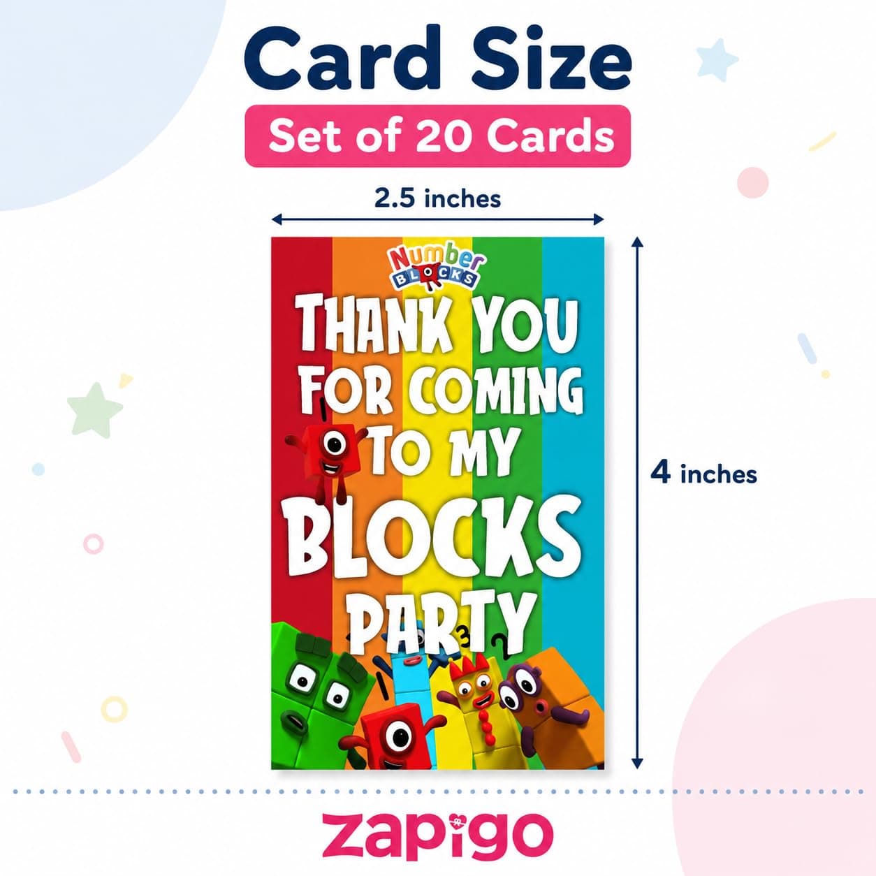 Balloonistics Number Blocks Theme Thank You Cards - Pack of 10 Math-Powered "Step Squad" Note Cards with Envelopes - Double-Sided Cardstock Fill-in Appreciation Cards for Kids, Educational Birthday Party Favors (Thank you Cards - Pack of 20) thumbnail 6