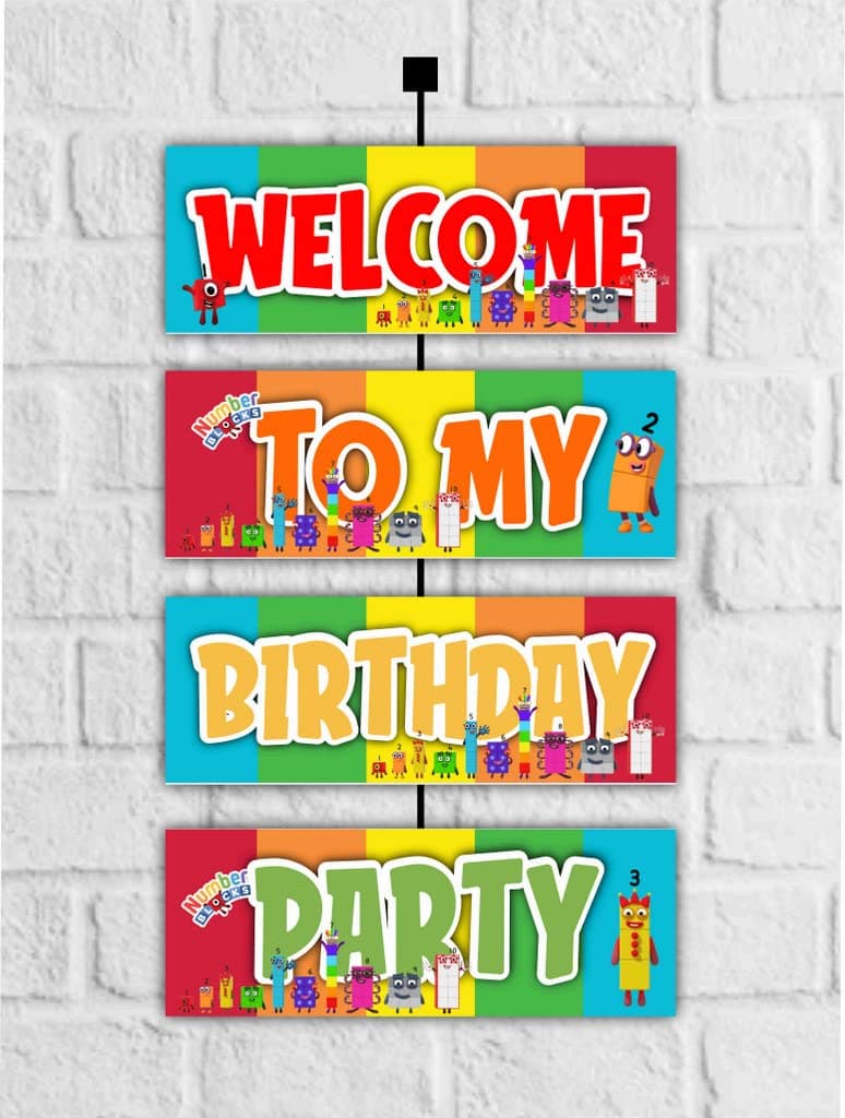 Balloonistics Number Blocks Theme Birthday Welcome Board - 2.3 Feet Large Cardstock Entrance Sign for Outdoor & Indoor - Math-Powered Learning & "Step Squad" Educational Party Decor (Welcome Outdoor Board)