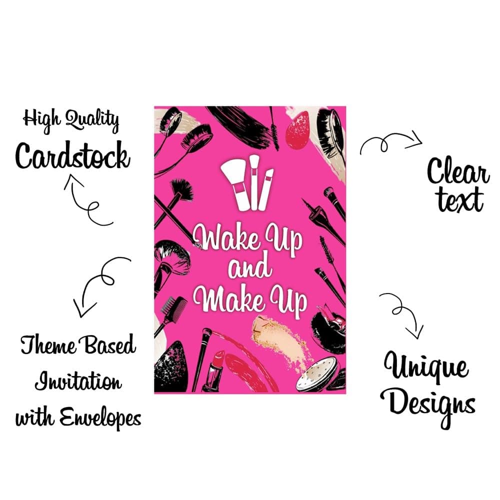 Balloonistics Makeup Birthday Theme Invitation Cards - Pack of 10 Double-Sided Premium Cardstock Invites with Envelopes - Glamour & Cosmetics Party Supplies, Salon Theme, Spa Day Stationery (Invite Cards - Pack of 10) thumbnail 5