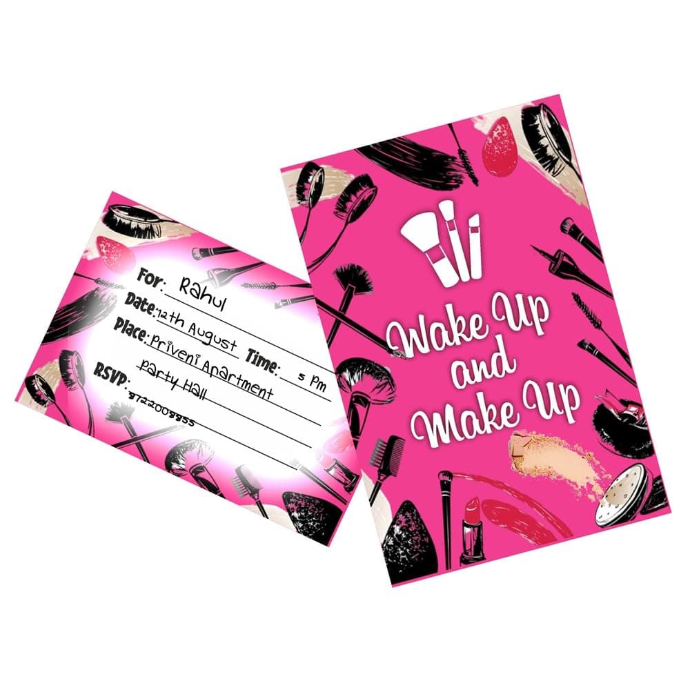 Balloonistics Makeup Birthday Theme Invitation Cards - Pack of 10 Double-Sided Premium Cardstock Invites with Envelopes - Glamour & Cosmetics Party Supplies, Salon Theme, Spa Day Stationery (Invite Cards - Pack of 10) thumbnail 1