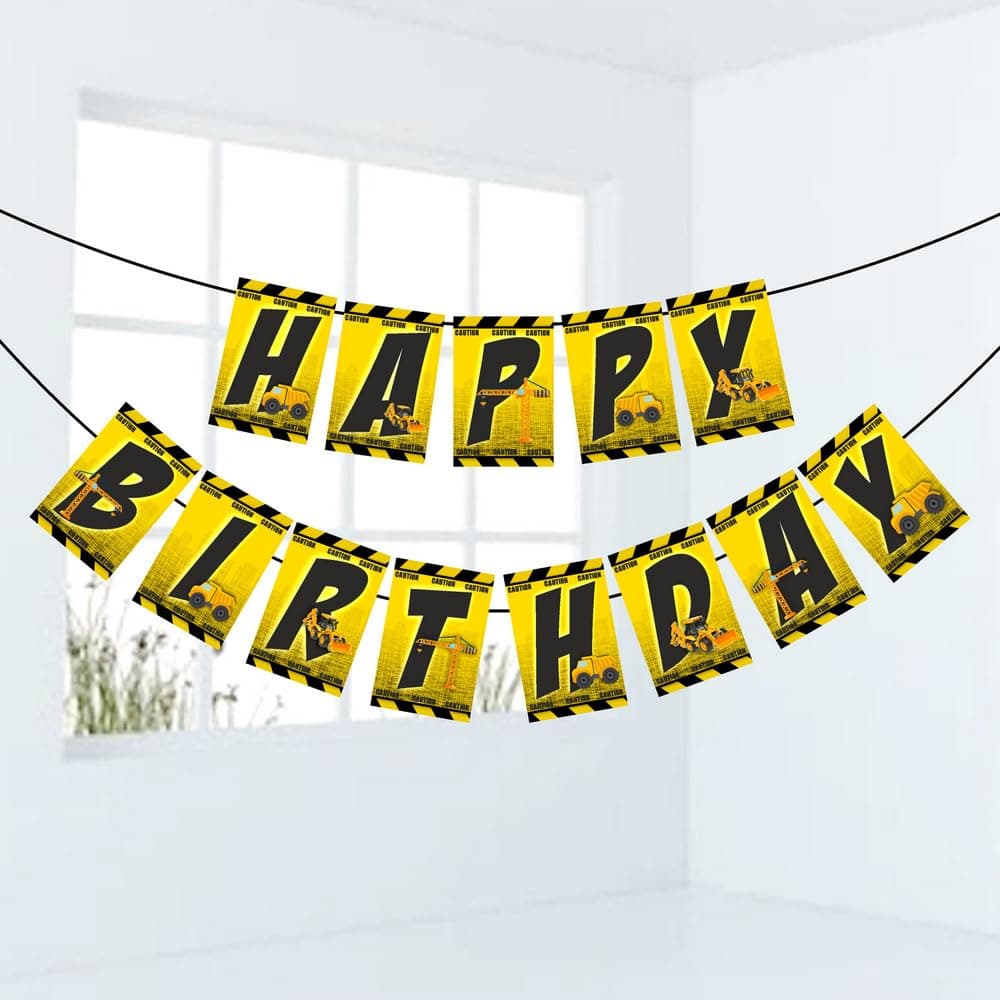 Balloonistics Construction Happy Birthday Banner Large Cardstock Construction Theme Party Decorations Excavator & Dump Truck Birthday Backdrop (Happy Birthday Banner) thumbnail 1