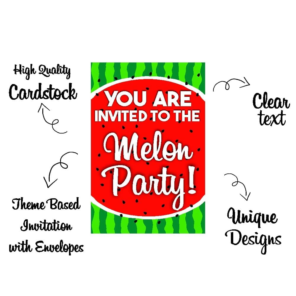Balloonistics Watermelon Theme Birthday Invitation Cards – Pack of 10 Double-Sided Premium Cardstock Invites with Envelopes – "One in a Melon" Party Supplies for Girls & Boys Summer Birthdays thumbnail 5