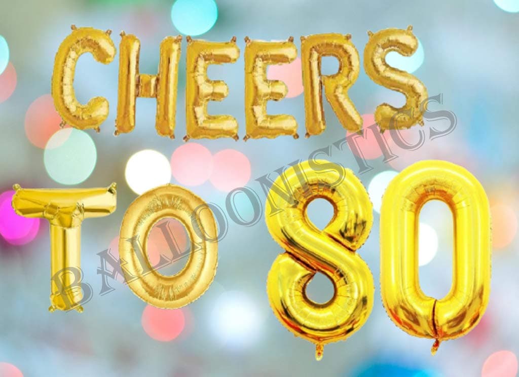 Balloonistics 'Cheers to 80' Gold Foil Balloon Combo – Number 80 Balloon for 80th Birthday & Anniversary Decoration thumbnail 3