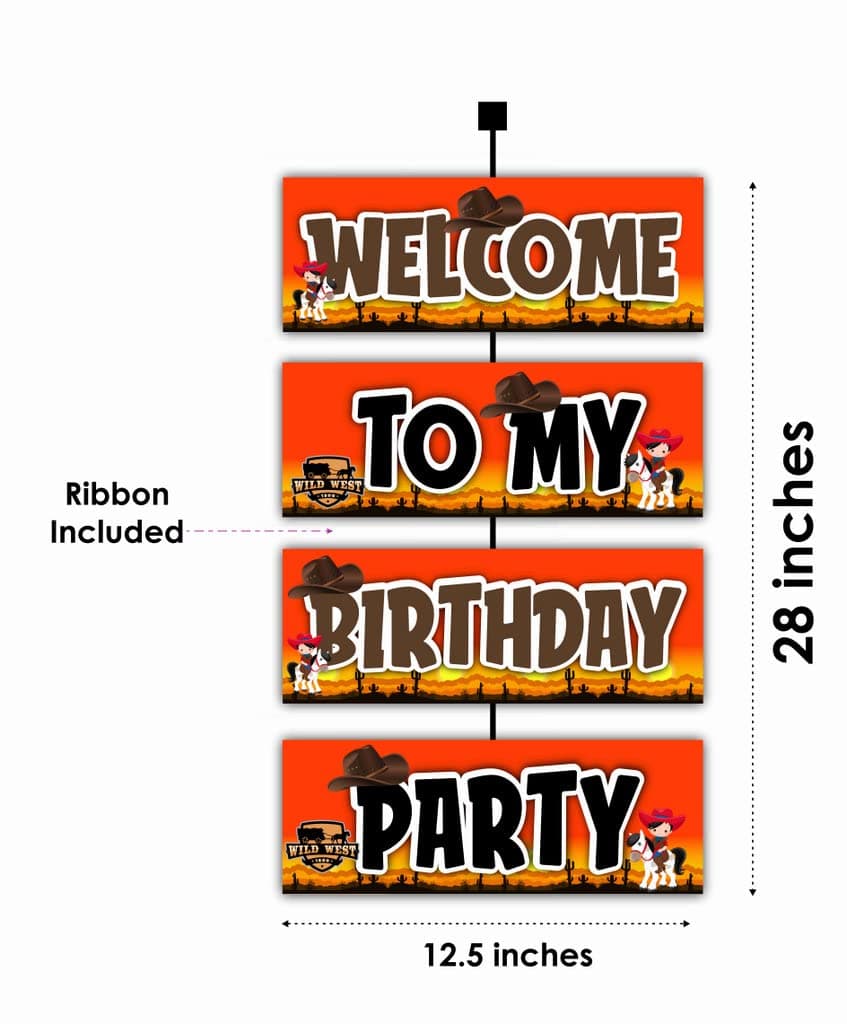Balloonistics Cowboy Happy Birthday Welcome Board - 2.3ft Large Western Theme Entryway Sign - Premium Cardstock "Howdy Partners" Wild West Banner with Ribbons for Indoor & Outdoor Covered Use, Rustic Rodeo Party Supplies (Welcome Outdoor Board) thumbnail 2