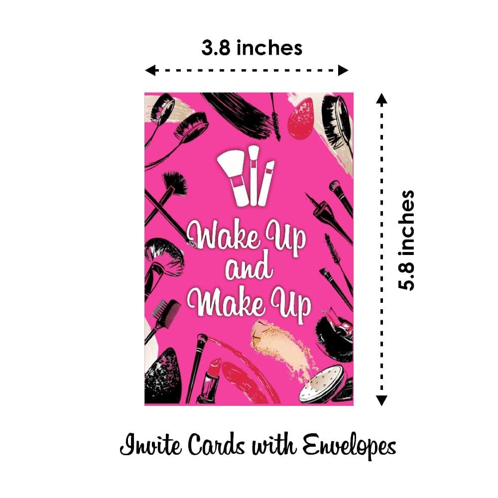 Balloonistics Makeup Birthday Theme Invitation Cards - Pack of 10 Double-Sided Premium Cardstock Invites with Envelopes - Glamour & Cosmetics Party Supplies, Salon Theme, Spa Day Stationery (Invite Cards - Pack of 10) thumbnail 6