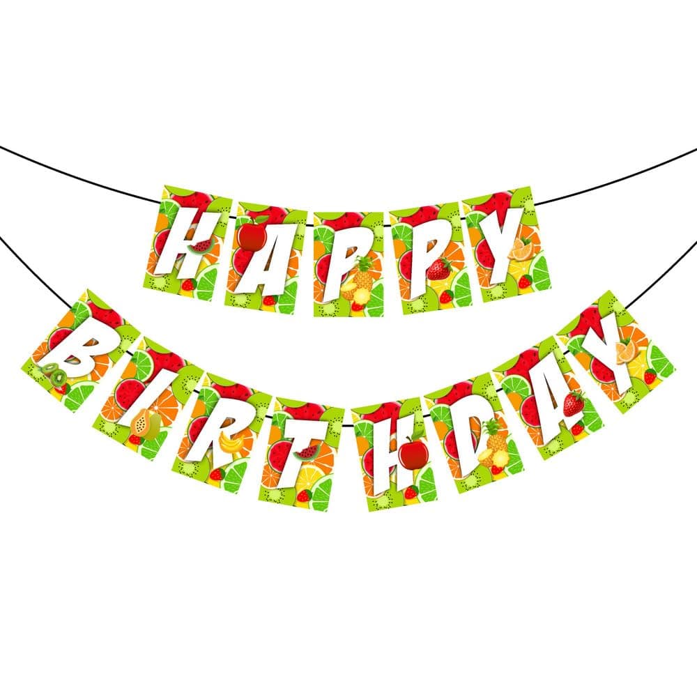 Balloonistics Fruit Theme Happy Birthday Banner - Premium Cardstock "Tutti Frutti" Bunting - Vibrant Summer Berry & Citrus Backdrop for Kids & "One-in-a-Melon" Parties - Includes Ribbon (Happy Birthday Banner) thumbnail 2