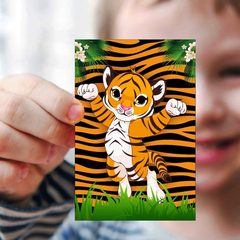 Balloonistics Tiger Theme Birthday Invitations - Pack of 10 Premium Matte Fill-In Cards - Jungle Safari & Wild One Party Invites with Matching Envelopes - Double-Sided Cardstock Tiger Face Stationery (Invite Cards - Pack of 10) thumbnail 2