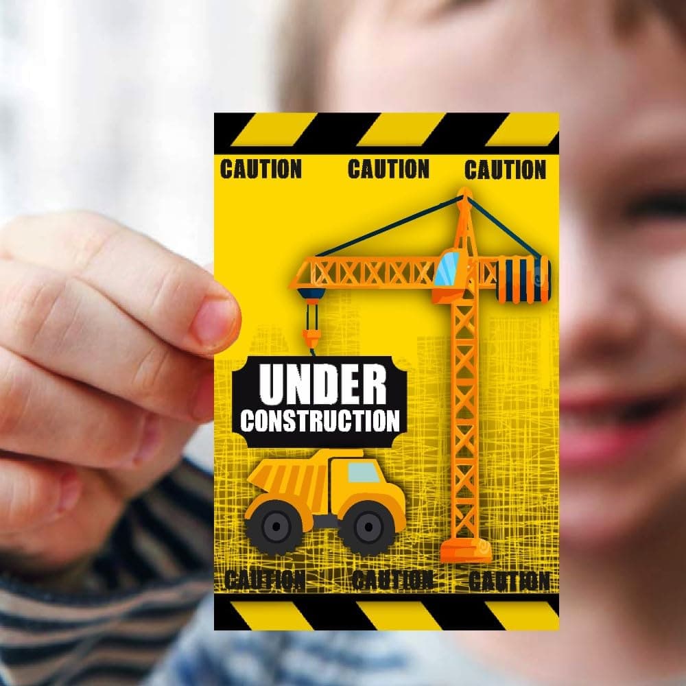 Balloonistics Construction Birthday Invitations Double-Sided Cardstock Party Invite Cards Excavator & Dump Truck Theme for Boys (Invite Card - Pack of 10) thumbnail 2