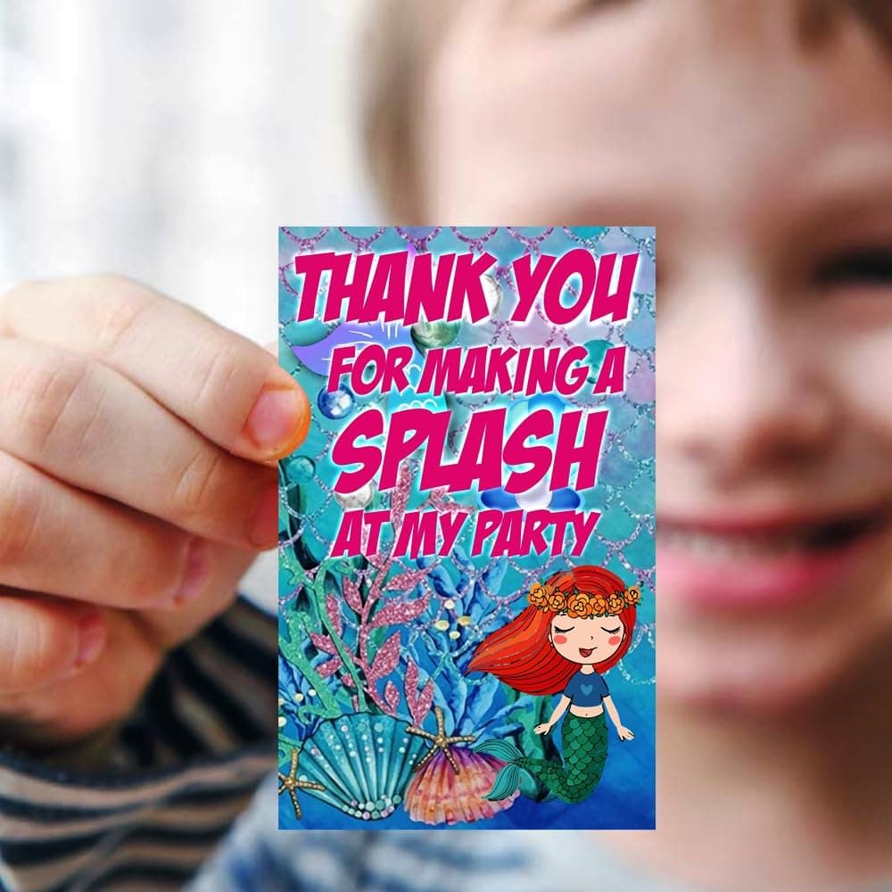 Balloonistics Mermaid Thank You Cards for Return Gifts Premium Cardstock Tags Favors Under the Sea Theme Party Supplies (Thank you Cards - Pack of 20)