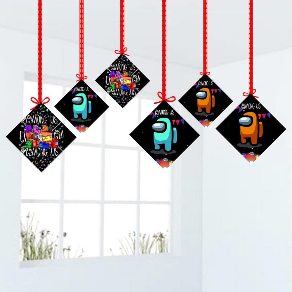 Balloonistics Among Theme Birthday Hanging Decorations Double-Sided Cardstock Cutouts with Ribbons Party Supplies for Birthdays (Hangings - Pack of 12) thumbnail 1