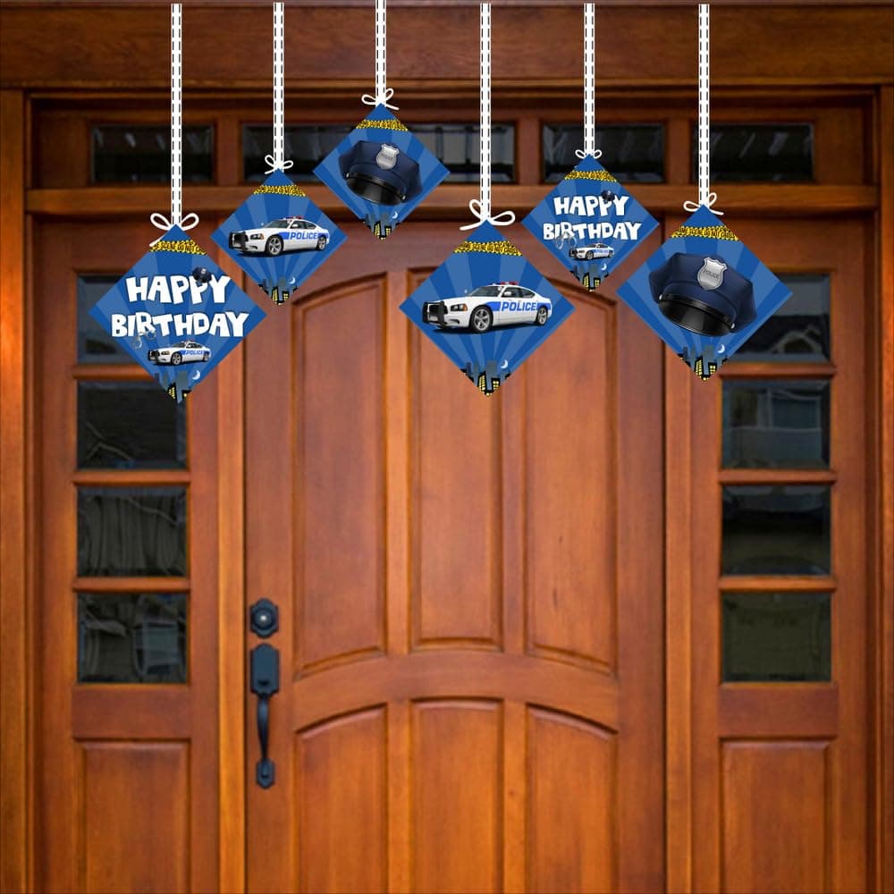 Balloonistics Police Happy Birthday Hanging Swirls - Pack of 12 Double-Sided Cardstock Streamers - Police Officer Birthday Decorations, Cop Car & Badge Ceiling Decor, Law Enforcement Party Hangers with Ribbons(Hangings - Pack of 12) thumbnail 3