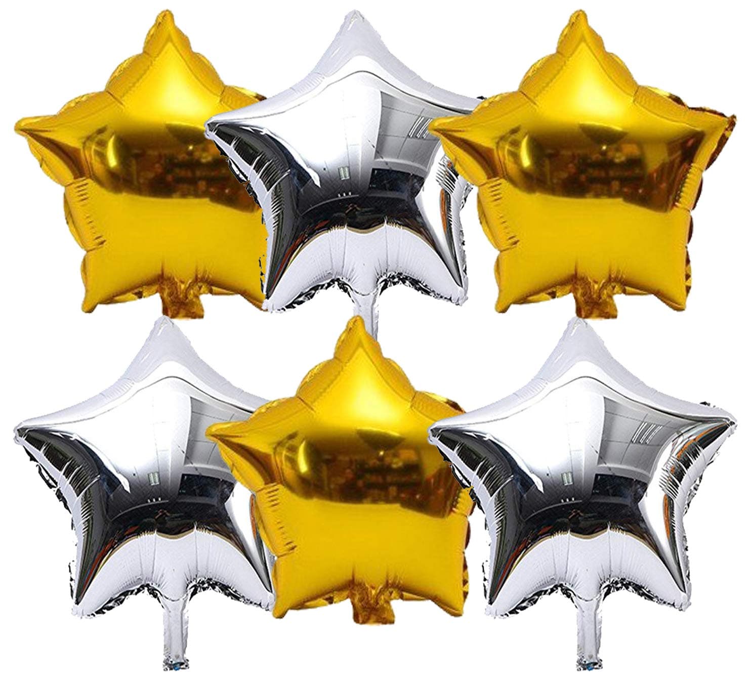 Masti Zone Pack of 6 Golden Silver Colour Star Shape 18" foil Balloons Christmas, New Year,Birthday Valentines Day thumbnail 1