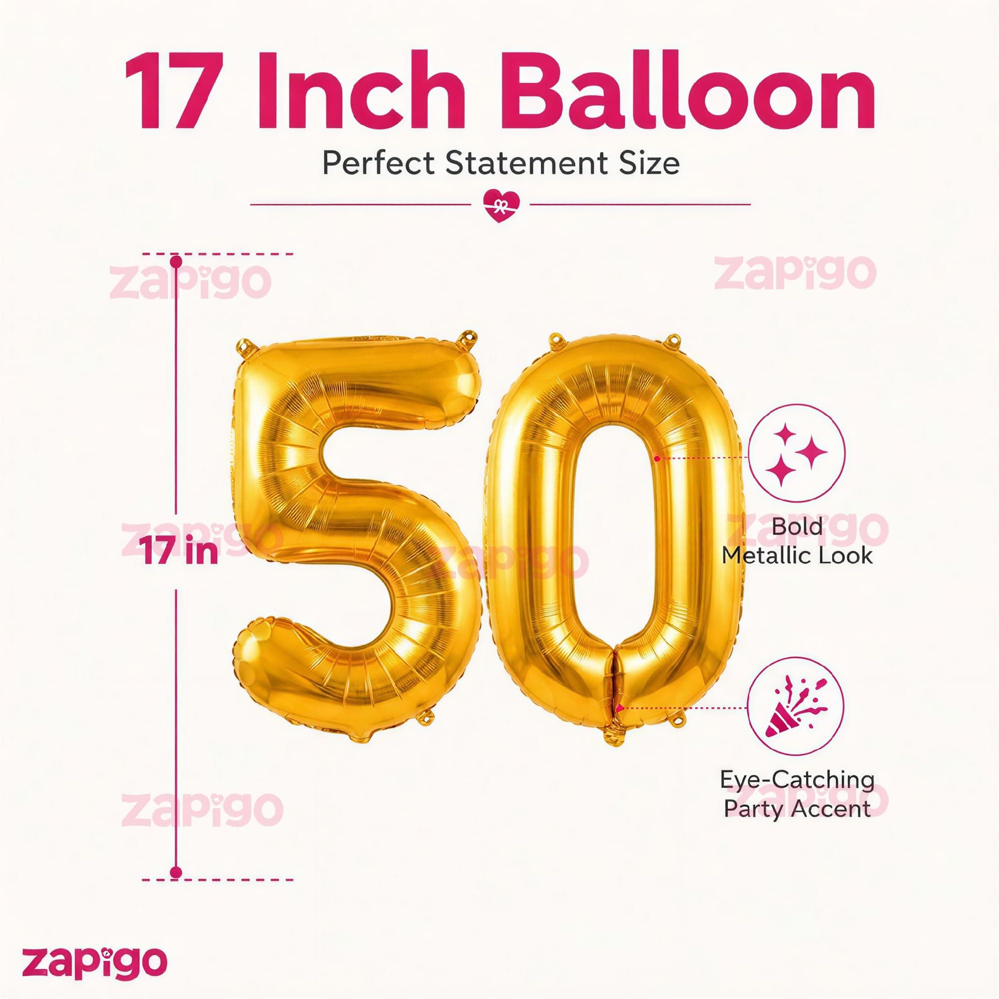 Balloonistics Gold 50 inch foil Number (Gold Number 16 Inches, Number 50) thumbnail 3