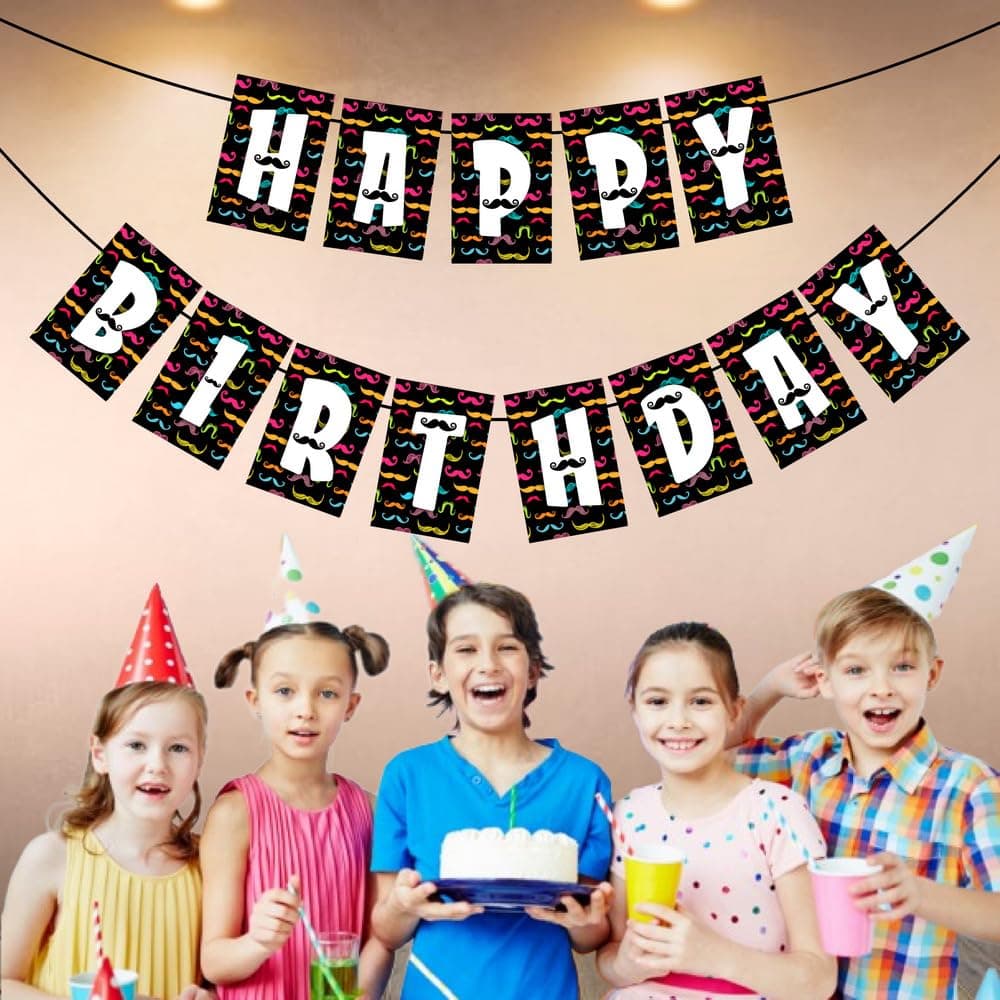 Moustache Theme Happy Birthday Banner - "Little Man" Gentlemen’s Cardstock Bunting - Dashing Mo-themed Birthday & Movember Party Decorations, "Stache & Dash" Backdrop (Happy Birthday Banner) thumbnail 3