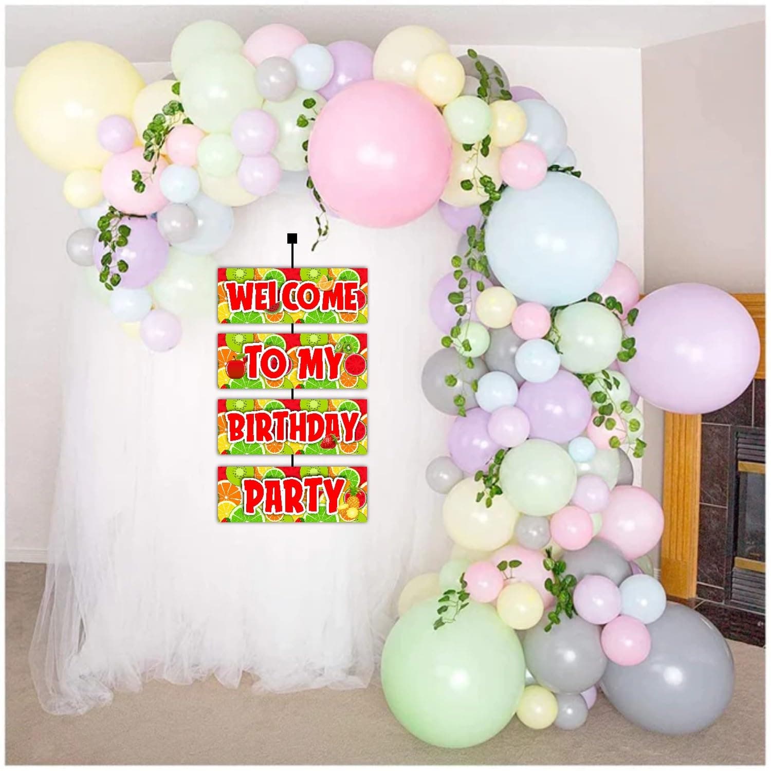 Balloonistics Fruit Theme Birthday Welcome Board (2.3 Feet) - Large "Tutti Frutti" Entrance Sign for Kids & Summer Parties - Premium Cardstock "One-in-a-Melon" Party Decor with Ribbons for Indoor & Outdoor Use (Welcome Outdoor Board) thumbnail 4