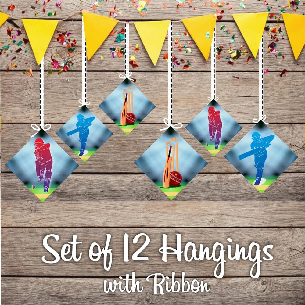 Balloonistics Cricket Theme Hanging Decorations Double-Sided Cardstock Party Hangings with Ribbons Sporty Cricket Party Supplies for Birthday (Hangings - Pack of 12) thumbnail 2